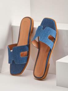 SHUZIA Sandalias planas casuales de mujer con banda cruzada - Azul - Ver 5