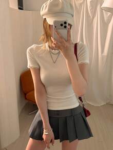 DAZY 女士纯色休闲百搭日常短袖T恤 - 白色 - 查看 7