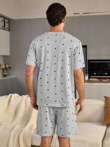 Bộ đồ ngủ nam tay ngắn và quần short in họa tiết chấm bi - Xám - Xem 6