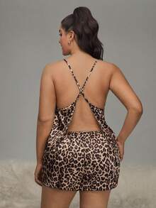 HautHeat Ensemble de débardeur et short imprimé léopard pour femmes grandes tailles, tenue de détente décontracté - Marron - Voir 3