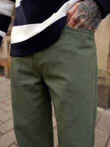 Artur Kramer 1件 Infinite Jeans 男士休闲直筒牛仔裤，高品质品牌舒适外出裤（不含腰带和配饰） - 橄欖綠 - 查看 3