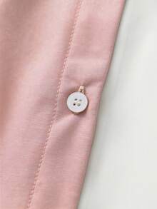 Qadelle Women's Elegant Color Block Short Sleeve Blouse, Summer - Baby Pink - View 5