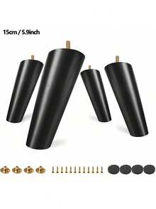 4 Pcs M8 Threaded Natural Wood Furniture Legs 15cm Height Firm Support DIY Furniture For TV Stand Coffee Table Sofa Replacement Legs Black Robust Design Wooden Legs Modern Style - Black - View 7