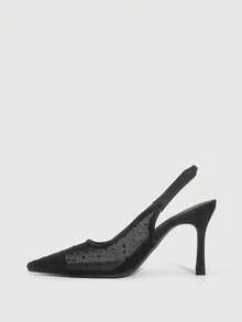 CUCCOO SZL Sepatu hak tinggi slip-on satin berhiaskan kristal/berlian imitasi dengan ujung runcing untuk pesta/acara malam, cocok untuk Natal. - Hitam - View 5
