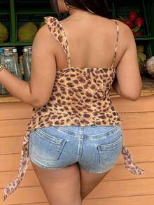 Dazy Plus Áo hai dây và áo tank top dáng xòe bất đối xứng họa tiết da báo, phong cách nghỉ dưỡng, cỡ lớn dành cho nữ, mùa xuân/hè. - màu nâu - Xem 11