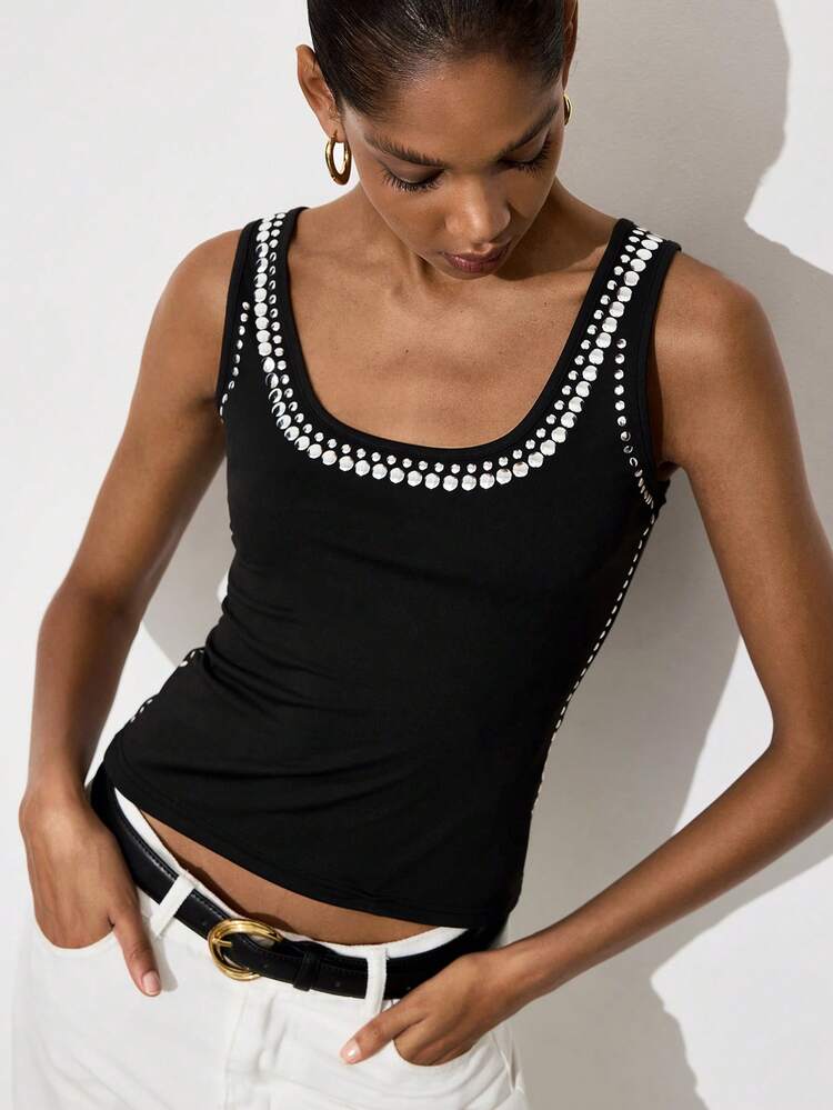 SHEIN Maija Women's Fashion Versatile Metal Rivet Decor Casual Daily Camisole