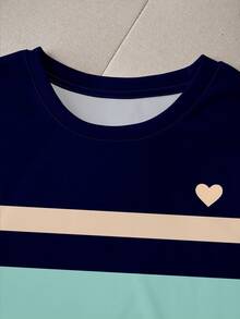 Selamara Women's Regular Fit T-Shirt, Classic Striped Print Pattern, Elegant Design, Casual Daily Wear, Minimalist Heart Print - Multicolor - View 3