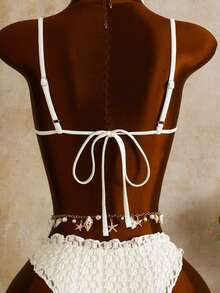 Swim Mod Bộ bikini hai dây mùa hè, bộ bikini gợi cảm bằng vải dệt kim cho các bữa tiệc ngày lễ, bãi biển, hồ bơi, năm mới, tiệc Giáng sinh, kỳ nghỉ ngọt ngào thanh lịch, bộ bikini hai dây bằng vải ren. - trắng - Xem 13