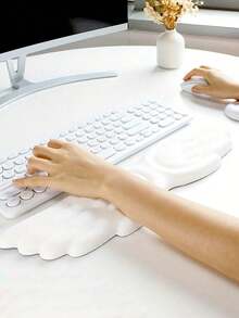 1 Tấm kê cổ tay bàn phím silicon công thái học, hình cánh sáng tạo, mút xốp PU mật độ cao, đế chống trượt, hỗ trợ thoải mái, vải sợi tơ trắng và giả da, phụ kiện chơi game, trang trí không gian làm việc hiện đại, có thể giặt, dùng cho văn phòng tại nhà/máy tính/laptop/chơi game, tấm lót chuột chơi game - Nhiều màu - Xem 3