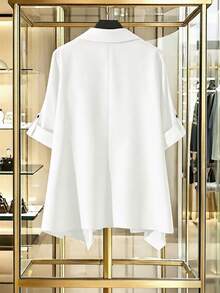 GlowEve CURVE Plus Size Women Solid Color Casual Versatile Long Sleeve Blazer Jacket - White - View 2