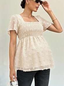 MaterniWear Áo sơ mi bầu xếp ly họa tiết jacquard, kiểu dáng thường ngày, đa năng. - Màu be - Xem 9