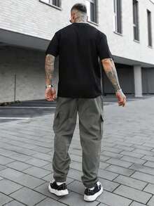 Artur Kramer 男士翻盖口袋侧抽绳腰工装裤，适合秋季穿着 - 灰色 - 查看 6