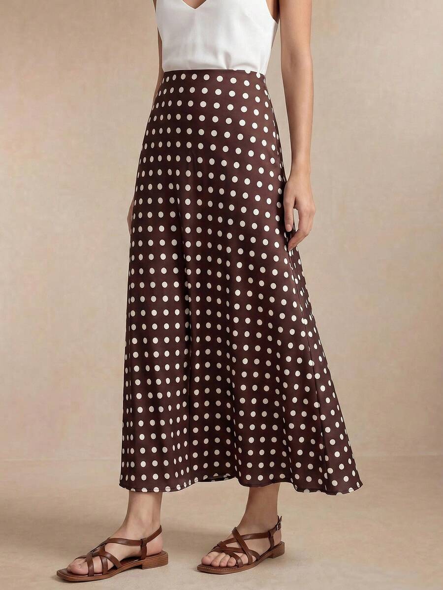 BizChic Brown Polka Dot Concealed Zipper Bodycon Skirt, Flattering Fit, Suitable For Spring/Summer Occasions Like Holidays, Mother's Day, Parties, Weddings, Graduations, Concerts, Work, And Social Events - Multicolor - View 1