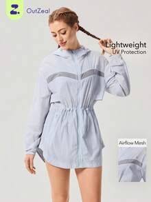 OutZeal 女士长款拼接防晒外套，春夏款 - 淺藍色 - 查看 1