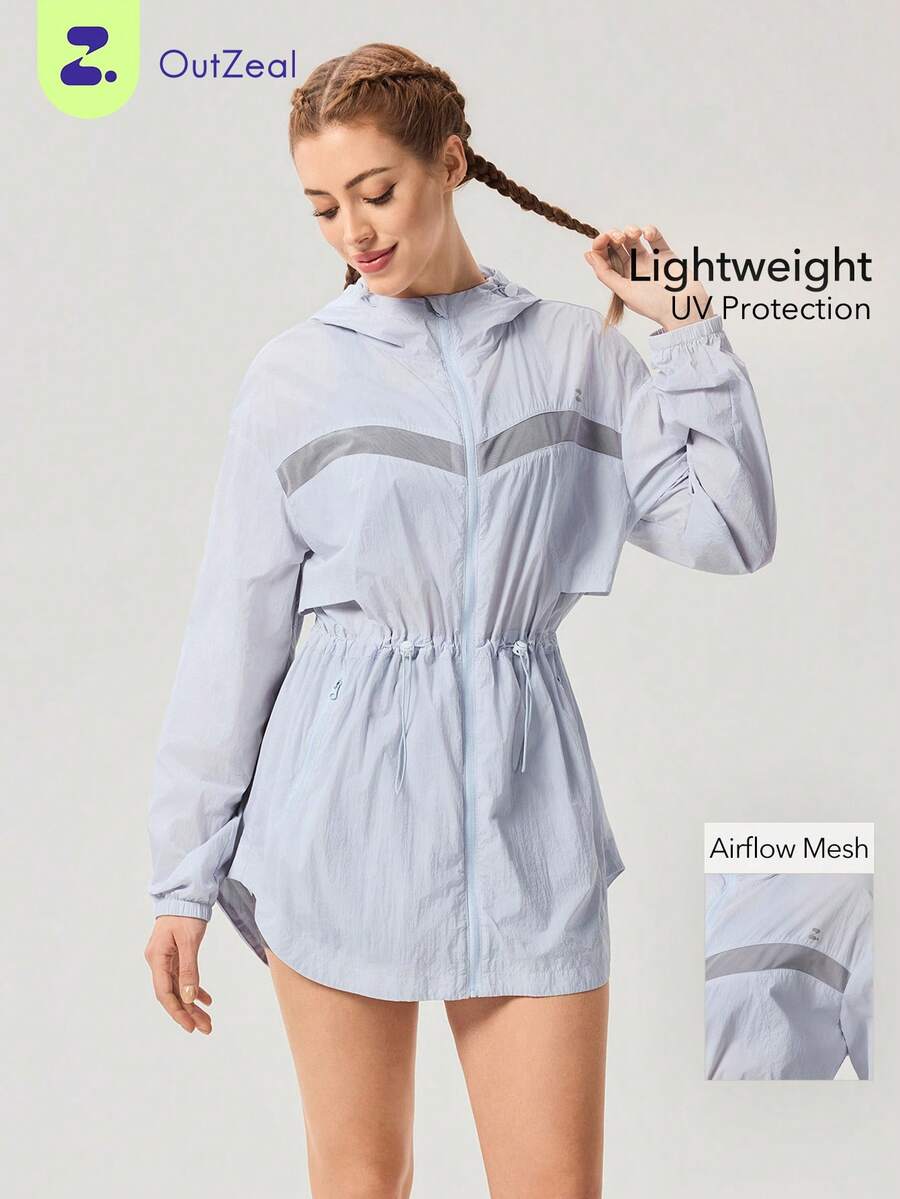 OutZeal 女士长款拼接防晒外套，春夏款 - 淺藍色 - 查看 1