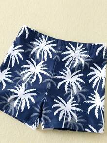 SHEIN Bộ đồ bơi 3 món cho bé trai và bé gái, màu xanh dương, họa tiết cây dừa dễ thương, gồm áo chống nắng dài tay và mũ, thích hợp cho đi biển, bơi lội và nghỉ mát. - Màu xanh hải quân - Xem 7