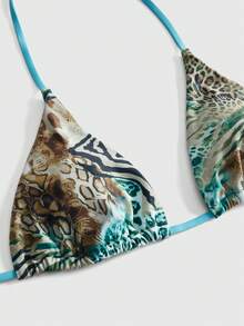 ROMWE Avant 2025 Sexy Vintage Leopard Print Pattern Bikini 2 Pieces Set For Women Vacation Beach Summer - Green - View 3