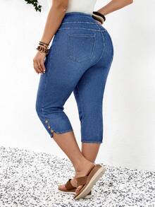 EMERY ROSE Mature Denim Plus Size Relaxed Washed High Waist Slim Fit Jeans - Medium Wash - View 3