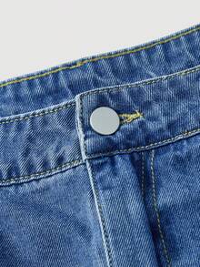 Sweetra Plus Size Women High Waist Slimming A-Line Pleated Denim Mini Skirt - Medium Wash - View 3