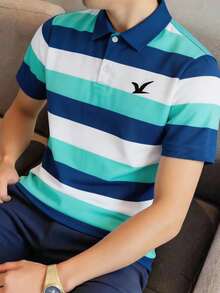 SHEIN Teen Boy Teen Boy Casual Striped Short Sleeve Polo Shirt Tops Summer Suitable For School, Outdoor Activities, Family Parties, And Spring/Summer. - Multicolor - View 9