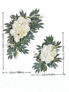 人造花帘，白色和灰蓝色花卉背景，适用于婚礼迎宾牌，完美适用于婚礼仪式、生日和毕业典礼装饰。 - 白色 - 查看 3