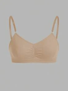 SHEIN Simple Solid Color Ruched Comfortable Wireless Bra - Apricot - View 6