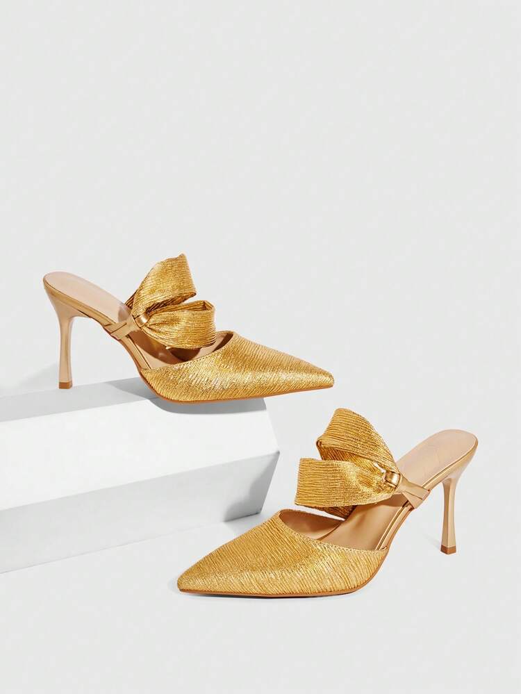 CUCCOO SZL Women's Shoes Fashion Pointed Satin Wrinkled Sexy Evening Party Party Style Simple Back Empty Stiletto High Heel Shoes