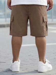 ResortEase 男士加大號休閒貨物短褲，帶口袋設計 - 卡其色 - 查看 2