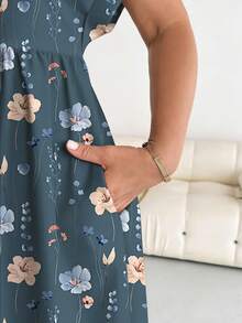 SHEIN Essnce 大码女式碎花荷叶边休闲派对连衣裙 - 彩色 - 查看 5