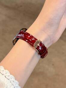 时尚品牌 D 字母金色金属装饰软皮表带，适用于 46mm 38mm 40mm 41mm 42mm 44mm 45mm 49mm 表盘；优雅女士珍珠皮革替换表带，适用于 Series 11 10 9 8 7 6 5 SE Ultra 2；时尚配饰，适合女孩，圣诞节和情人节礼物。 - 酒紅色 - 查看 5