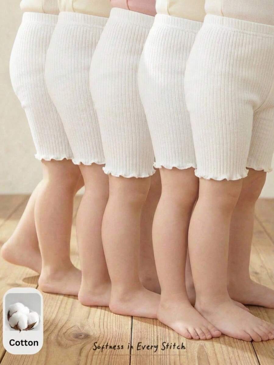 Baby Girl Summer Cute Solid Color Knit Shorts Set White Short Leggings Capri Ribbed Frill Cotton Ruffle - White - View 1