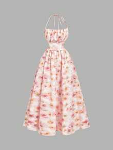 MOD Vestido con estampado de limón, tirantes con lazo y espalda descubierta - Rosa Pálido - Ver 8