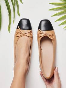 SHUZIA Women's Elegant Square Toe Comfort Soft PU Ballet Flats - Apricot - View 2