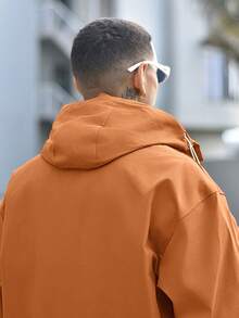 Devon Thys 男士长袖休闲拼接抽绳连帽夹克，春秋季外套 - 棕色 - 查看 4