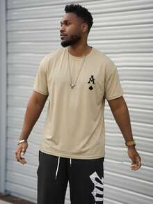 Heavens Edit Men's Casual Round Neck Short Sleeve Poker Print T-Shirt, Suitable For Commuting In Summer - Apricot - View 6