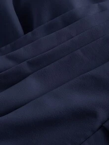 SHEIN MOD 大尺碼女款海軍藍時尚純色V領前包領繫腰連身褲，優雅夏季風格，適合豐滿女士，辦公通勤、休閒、約會之夜 - 藏蓝色 - 查看 3