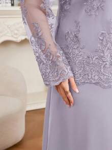 Modelyn Plus Size Elegant Commuter Solid Color Lace Sleeveless Dress Two Pieces Set Fall - Dusty Purple - View 4