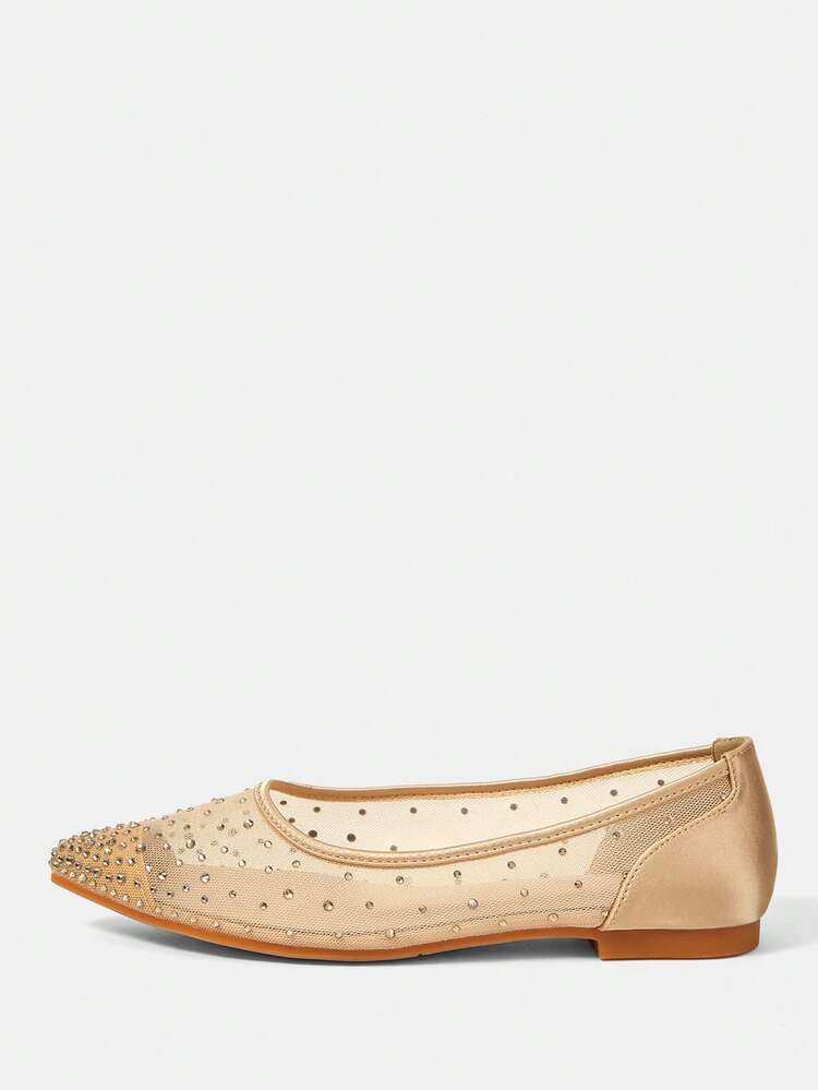 CUCCOO HITCHD Women Casual Lace Rhinestone Pointed-Toe Flats, Lightweight Party Slip-On Shoes Suitable For Daily Commute, Party, Wedding