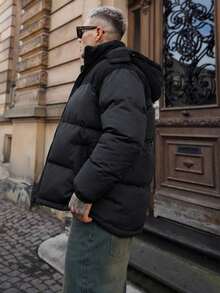 Artur Kramer Men's Autumn/Winter Color Block Thickened Warm Outdoor Sports & Casual Hooded Padded Coat - Black - View 5