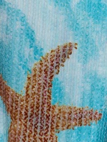 MUSERA Quần ống rộng, chun co giãn, in hình sao biển đính sequin, thích hợp mặc đi biển, bơi lội, gợi cảm, dễ thương, đi chơi, nghỉ lễ, mùa hè, màu xanh đậm. - Màu xanh nhạt - Xem 6