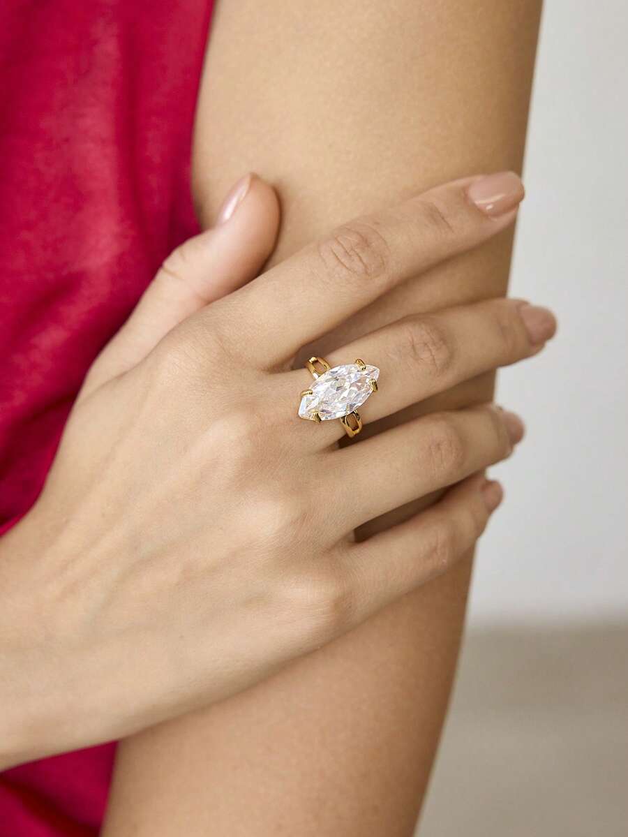 MOTF PREMIUM Nhẫn đính kim cương 18K cao cấp, thiết kế riêng theo sở thích cá nhân. - Vàng - mắt ngựa - Xem 1