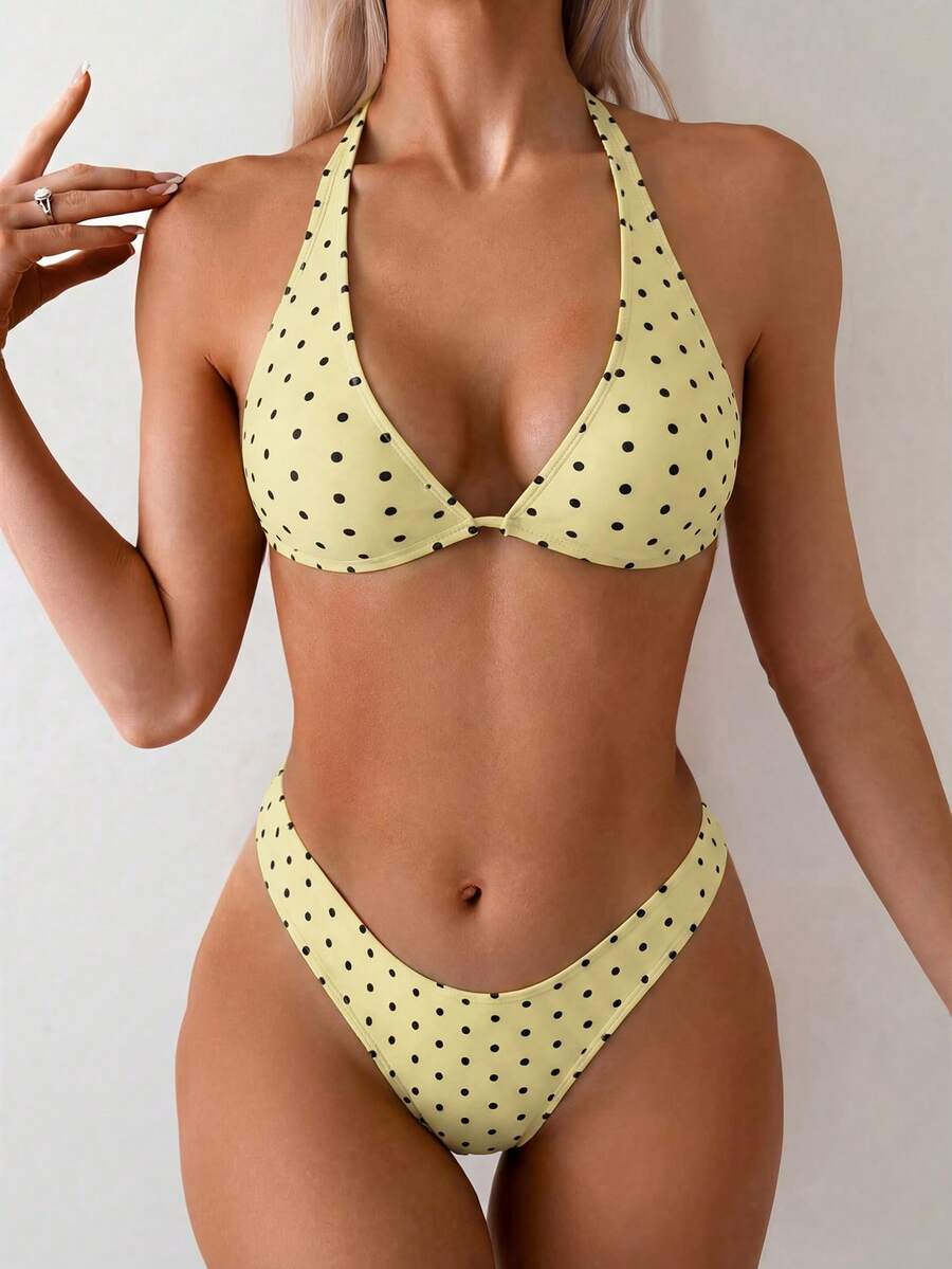 Swim Basics Women's Two Pieces Polka Dot Print Bikini Set, Casual Vacation Style