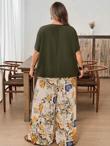SHEIN CURVE+ 2-Piece Set Of Plus Size Women's Casual Printed Shirt And Pants, Versatile For Spring And Summer, Suitable For Going Out - Multicolor - View 2