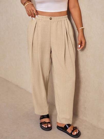 Elaquor Plus Size Casual Solid Color Pants Brown Pants For Women  Zip Lining Outfit Pants Business Casual Women Co Ords Pant