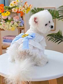 PETSIN 1 bộ quần áo đa năng cho mèo và chó, váy cho thú cưng kẻ caro hoa hướng dương có nơ, váy ren rỗng màu trắng dễ thương cho chó nhỏ. - trắng - Xem 5