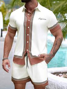 Manfinity RSRT Men's Contrast Color Short Sleeve Button Front Casual Shirt Set, Summer - Multicolor - View 4