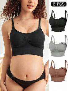 Moonlight&Mama 3pcs Maternity Seamless Solid Color Nursing Bras - Multicolor - View 3