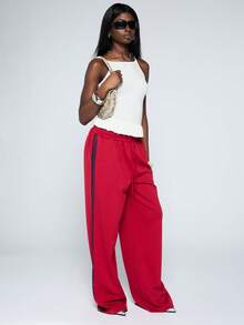 COUREZ Low Rise Oversized Side Stripe Joggers /Y2K Summer Clothes For Women Summer Outfits For Women Sweatpants Women Summer Bottoms Red - Red - View 5