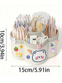 1pc 360° Rotating Cute Pen Holder, Large Capacity Multi-Function Desktop Stationery Storage Box, Polished PVC Material, Embedded Installation, Lightweight & Portable, 360° Rotation, Desktop Storage Box, Pencil Box, Pen Holder, Plush Pencil Box, Cute Pencil Box, Office Desk Storage Box, Material, Marker Pen Storage Box - Multicolor - View 10