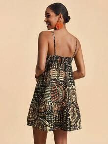 Travachic 女士碎花图案休闲吊带迷你连衣裙 - 彩色 - 查看 2